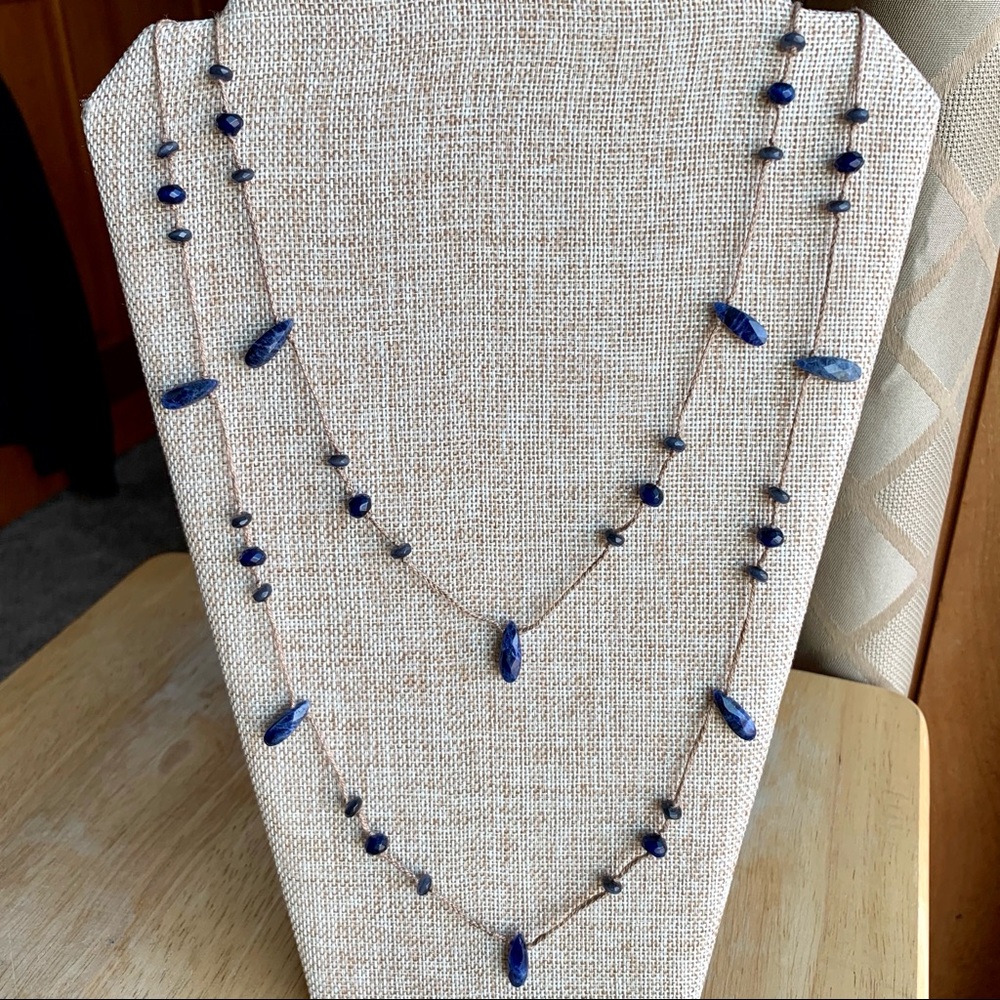 Sodalite blue beaded tiered necklace Boho chic